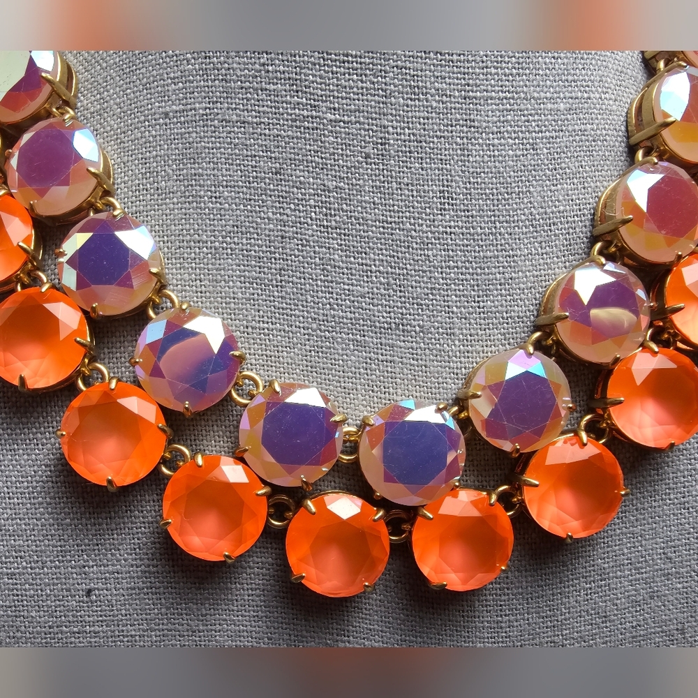 [J. Crew] Layered Statement Necklace Aurora Borealis Iridescent & Orange Stones - Picture 7 of 16